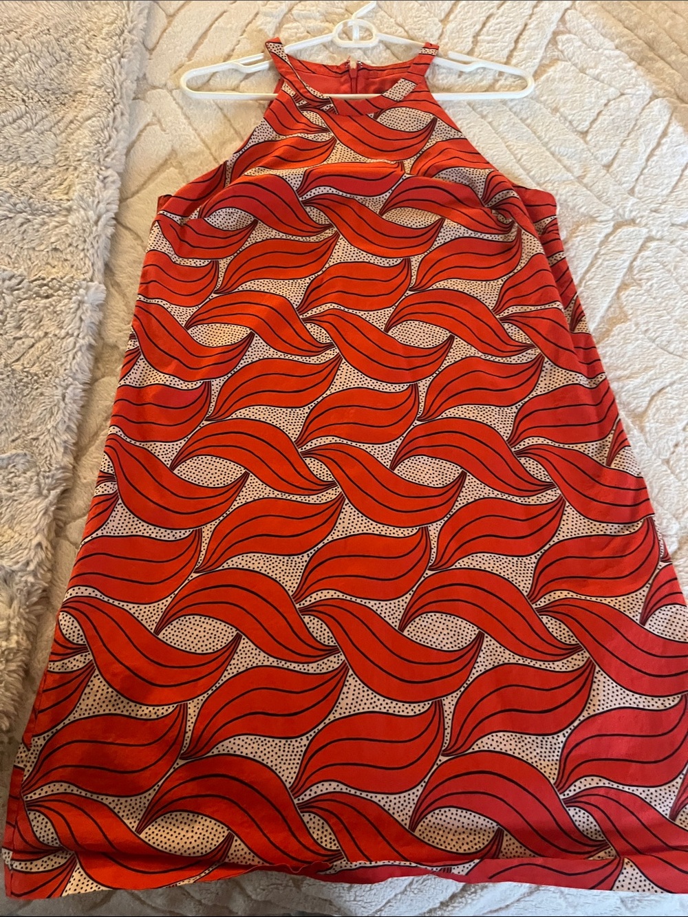 Ann Taylor Red Wave-Print Halter Midi Dress